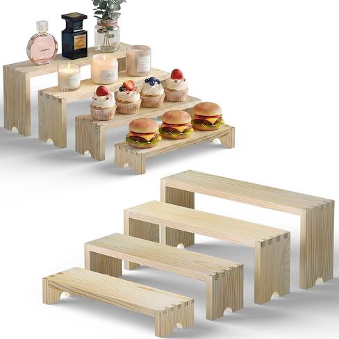 2 Set Wood Risers Tiered Display Stands Wooden Cupcake Stand Large Perfume Organizer Stackable Food Display Risers for Party Dessert Table Cologne Organizer Wood Risers for Decor Vendor, Brown in Saudi Arabia