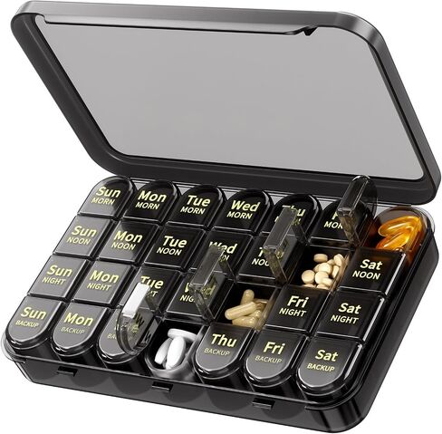 Daviky Pill Organizer 4 Times a Day - Large Weekly Medicine Pill Organizer, Travel Pill Box 7 Day with Easy-Open Big Compartments, Pill Box for Vitamins, Supplements, Fish Oils and Medication in Kuwait
