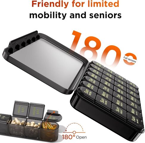 Daviky Pill Organizer 4 Times a Day - Large Weekly Medicine Pill Organizer, Travel Pill Box 7 Day with Easy-Open Big Compartments, Pill Box for Vitamins, Supplements, Fish Oils and Medication in Kuwait