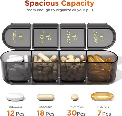 Daviky Pill Organizer 4 Times a Day - Large Weekly Medicine Pill Organizer, Travel Pill Box 7 Day with Easy-Open Big Compartments, Pill Box for Vitamins, Supplements, Fish Oils and Medication in Kuwait