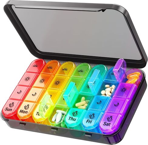 Daviky Pill Organizer 4 Times a Day - Large Weekly Medicine Pill Organizer, Travel Pill Box 7 Day with Easy-Open Big Compartments, Pill Box for Vitamins, Supplements, Fish Oils and Medication in Kuwait