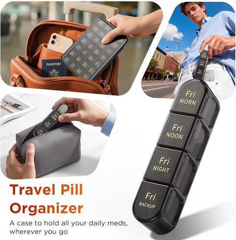 Daviky Pill Organizer 4 Times a Day - Large Weekly Medicine Pill Organizer, Travel Pill Box 7 Day with Easy-Open Big Compartments, Pill Box for Vitamins, Supplements, Fish Oils and Medication in Kuwait
