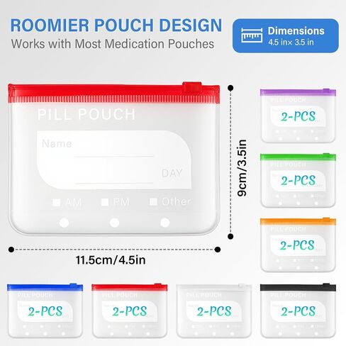 14 Pieces Pill Pouches Bags for Travel, A8 Reusable Zippered Pill Organizers, BPA Free Pill Storage with Slide Lock & Writable Label, Color-Coded Medicine Pouches for Supplements in Kuwait
