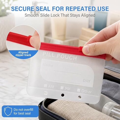 14 Pieces Pill Pouches Bags for Travel, A8 Reusable Zippered Pill Organizers, BPA Free Pill Storage with Slide Lock & Writable Label, Color-Coded Medicine Pouches for Supplements in Kuwait