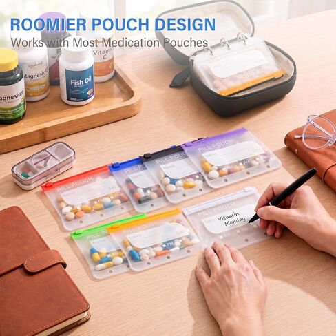 14 Pieces Pill Pouches Bags for Travel, A8 Reusable Zippered Pill Organizers, BPA Free Pill Storage with Slide Lock & Writable Label, Color-Coded Medicine Pouches for Supplements in Kuwait
