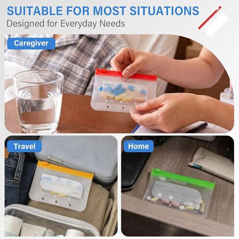14 Pieces Pill Pouches Bags for Travel, A8 Reusable Zippered Pill Organizers, BPA Free Pill Storage with Slide Lock & Writable Label, Color-Coded Medicine Pouches for Supplements in Kuwait