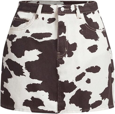 MakeMeChic Women's Cow Print Denim Skirt Mid Waist Y2k Cowgirl Jean Mini Skirts in Kuwait