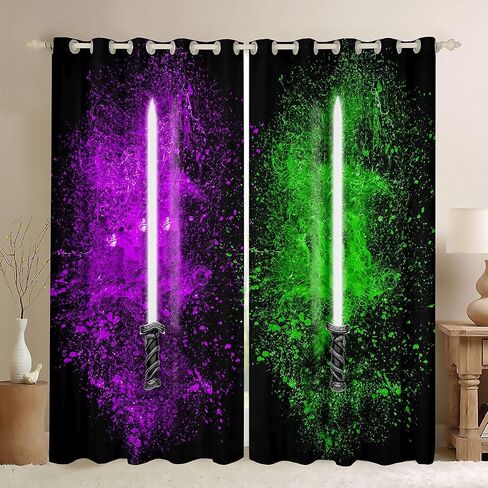 Feelyou Lightsaber Windows Drapes Purple Green Tie Dye Curtains for Bedroom Living Room for Kids Boys Teens Future Technology Curtains Soft Lightweight Room Decoration,42 X 84 Inch,2 Panels in Kuwait