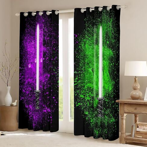 Feelyou Lightsaber Windows Drapes Purple Green Tie Dye Curtains for Bedroom Living Room for Kids Boys Teens Future Technology Curtains Soft Lightweight Room Decoration,42 X 84 Inch,2 Panels in Kuwait