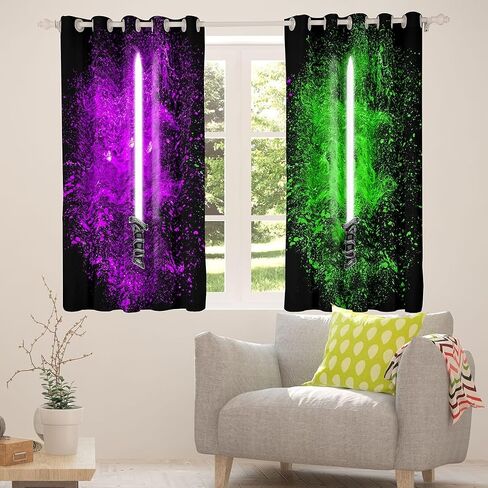 Feelyou Lightsaber Windows Drapes Purple Green Tie Dye Curtains for Bedroom Living Room for Kids Boys Teens Future Technology Curtains Soft Lightweight Room Decoration,42 X 84 Inch,2 Panels in Kuwait