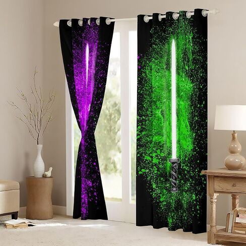 Feelyou Lightsaber Windows Drapes Purple Green Tie Dye Curtains for Bedroom Living Room for Kids Boys Teens Future Technology Curtains Soft Lightweight Room Decoration,42 X 84 Inch,2 Panels in Kuwait