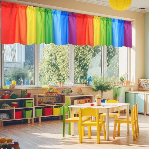 Wiooffen 4 قطع ستائر الفصول الدراسية المدرسية العودة إلى ستائر المدرسة 18 × 54 بوصة قوس قزح المشارب الستائر نافذة العلاج ستارة قوس قزح ملونة لرياض الأطفال الرعاية النهارية غرفة النوم الابتدائية ديكور غرفة اللعب in Kuwait