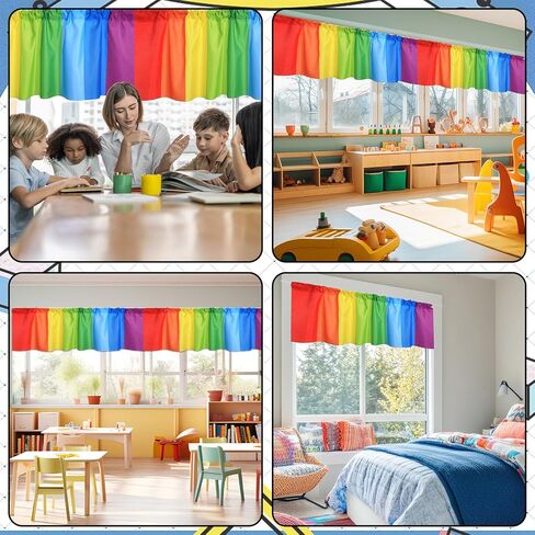 Wiooffen 4 قطع ستائر الفصول الدراسية المدرسية العودة إلى ستائر المدرسة 18 × 54 بوصة قوس قزح المشارب الستائر نافذة العلاج ستارة قوس قزح ملونة لرياض الأطفال الرعاية النهارية غرفة النوم الابتدائية ديكور غرفة اللعب in Kuwait