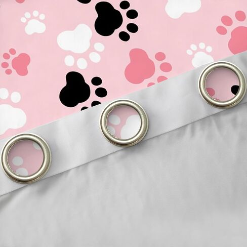 ستائر Feelyou Dog Paw لغرفة النوم وغرفة المعيشة للأطفال والأولاد والبنات ستائر تعتيم للكلب Kawaii (لوحتان، 42 × 63 بوصة) طباعة حيوانات الكلب ستائر داكنة ديكور وردي وأبيض وأسود لمعالجة النوافذ in Saudi Arabia