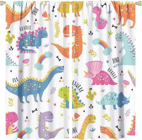 Cartoon Dinosaur Curtains for Boys Girls Home Decor Childish Cute Dino Animals Print Pattern Rod Pocket Blackout Window Drapes for Nursery Baby Bedroom Playroom W21xL45in Decor in Saudi Arabia