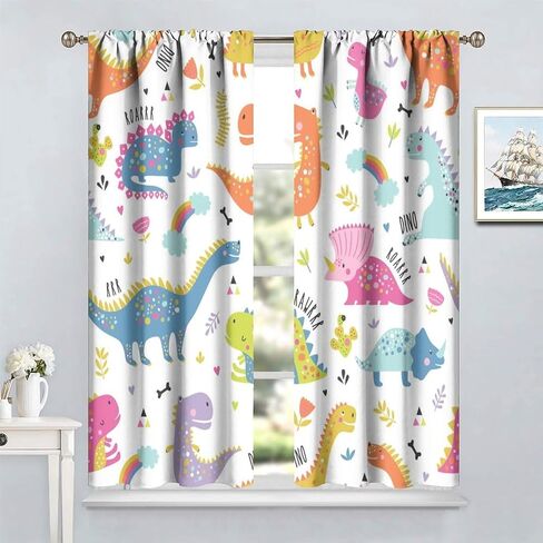 Cartoon Dinosaur Curtains for Boys Girls Home Decor Childish Cute Dino Animals Print Pattern Rod Pocket Blackout Window Drapes for Nursery Baby Bedroom Playroom W21xL45in Decor in Saudi Arabia