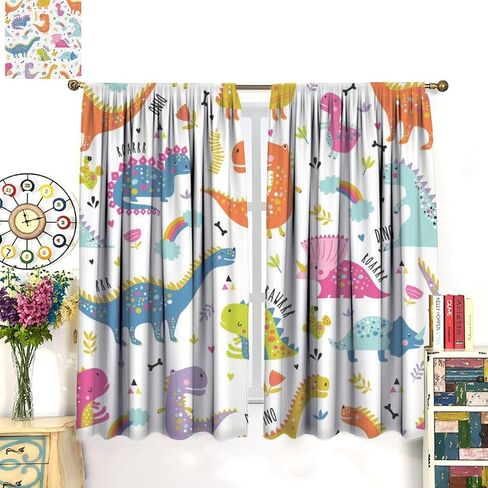Cartoon Dinosaur Curtains for Boys Girls Home Decor Childish Cute Dino Animals Print Pattern Rod Pocket Blackout Window Drapes for Nursery Baby Bedroom Playroom W21xL45in Decor in Saudi Arabia