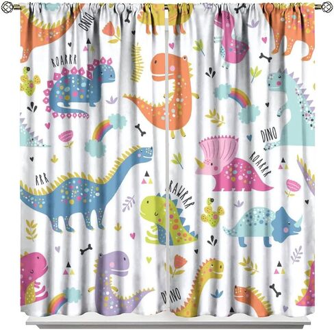Cartoon Dinosaur Curtains for Boys Girls Home Decor Childish Cute Dino Animals Print Pattern Rod Pocket Blackout Window Drapes for Nursery Baby Bedroom Playroom W21xL45in Decor in Saudi Arabia