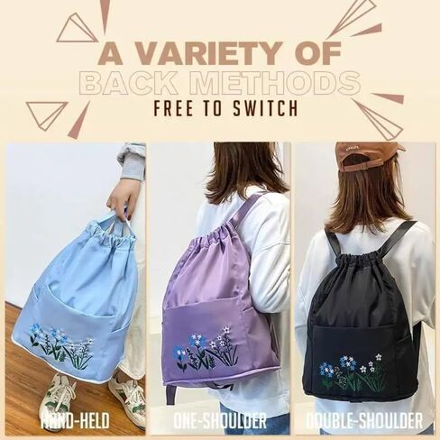 Foldable Women Drawstring Backpack, Shopping Bag, Waterproof Portable Travel Backpack for Sports Yoga Fitness (Light Blue) in Saudi Arabia