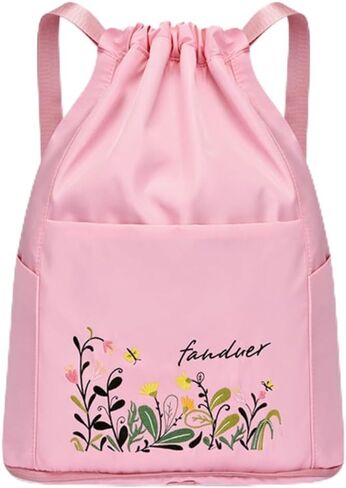 Foldable Women Drawstring Backpack, Shopping Bag, Waterproof Portable Travel Backpack for Sports Yoga Fitness (Light Blue) in Saudi Arabia