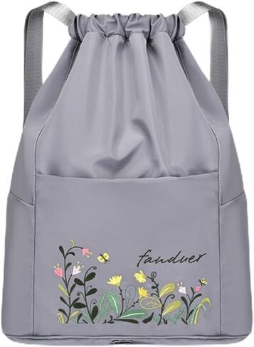 Foldable Women Drawstring Backpack, Shopping Bag, Waterproof Portable Travel Backpack for Sports Yoga Fitness (Light Blue) in Saudi Arabia
