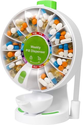 14-Day Standing Pill Dispenser with One-Press, No-Flip Design - Wall-Mountable or Free-Standing, 14 Large Compartments, Daily Medication Organizer for Seniors, Elderly in Saudi Arabia