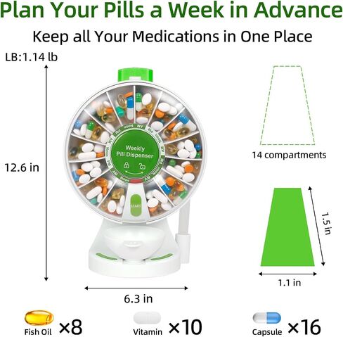 14-Day Standing Pill Dispenser with One-Press, No-Flip Design - Wall-Mountable or Free-Standing, 14 Large Compartments, Daily Medication Organizer for Seniors, Elderly in Saudi Arabia