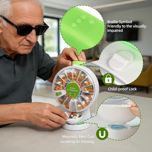14-Day Standing Pill Dispenser with One-Press, No-Flip Design - Wall-Mountable or Free-Standing, 14 Large Compartments, Daily Medication Organizer for Seniors, Elderly in Saudi Arabia