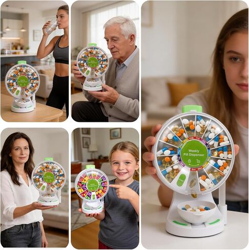 14-Day Standing Pill Dispenser with One-Press, No-Flip Design - Wall-Mountable or Free-Standing, 14 Large Compartments, Daily Medication Organizer for Seniors, Elderly in Saudi Arabia