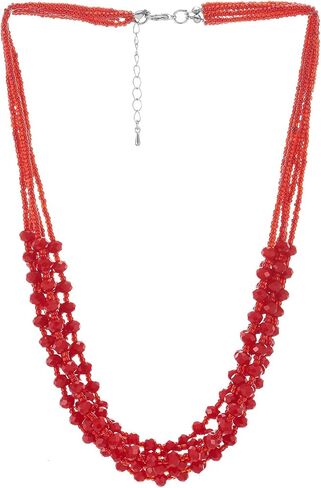 COOLSTEELANDBEYOND Women's Bold Red Beaded Necklace, Multi-Strand Faceted Statement Choker, Vibrant Crimson Layered Jewelry, Boho Chic Accessory, Festive Gift for Her in Kuwait