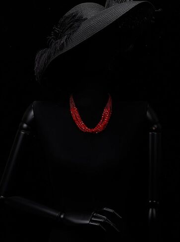 COOLSTEELANDBEYOND Women's Bold Red Beaded Necklace, Multi-Strand Faceted Statement Choker, Vibrant Crimson Layered Jewelry, Boho Chic Accessory, Festive Gift for Her in Kuwait