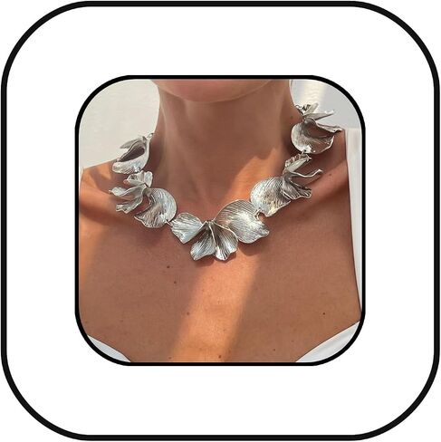 Chunky Gold Silver Ginkgo Leaf Statement Necklace for Women Oversized Floral Bib Necklace Large Blossom Fashion Jewelry in Saudi Arabia