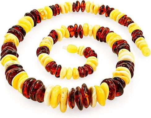 Genuine Baltic Amber Beaded Necklace for Women – 21.3 Inch Handmade Multicolor Cognac & Butterscotch Amber Statement Jewelry – 273 Carats, 0.35-0.67 in Beads – Natural Polished Amber Gift in Saudi Arabia
