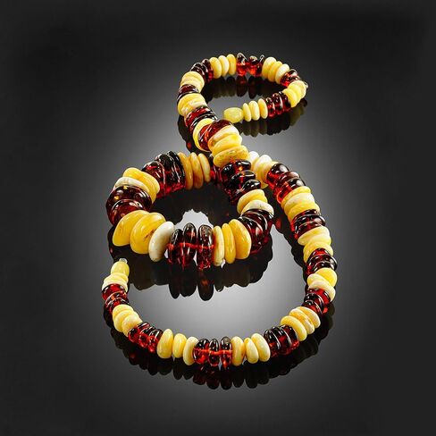 Genuine Baltic Amber Beaded Necklace for Women – 21.3 Inch Handmade Multicolor Cognac & Butterscotch Amber Statement Jewelry – 273 Carats, 0.35-0.67 in Beads – Natural Polished Amber Gift in Saudi Arabia