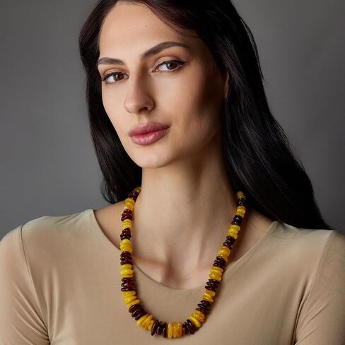 Genuine Baltic Amber Beaded Necklace for Women – 21.3 Inch Handmade Multicolor Cognac & Butterscotch Amber Statement Jewelry – 273 Carats, 0.35-0.67 in Beads – Natural Polished Amber Gift in Saudi Arabia