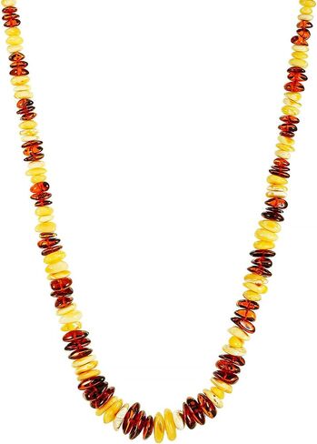 Genuine Baltic Amber Beaded Necklace for Women – 21.3 Inch Handmade Multicolor Cognac & Butterscotch Amber Statement Jewelry – 273 Carats, 0.35-0.67 in Beads – Natural Polished Amber Gift in Saudi Arabia