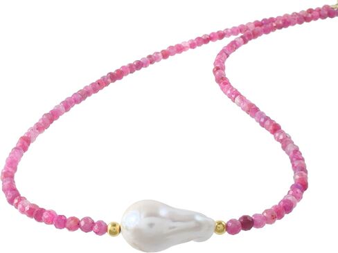 Natural Gemstone Beads With Pearl Strand Necklace, Faceted Beads, Energy Healing Crystals, Gift for Her, Gemstone Jewelry 16+2 inch in Saudi Arabia