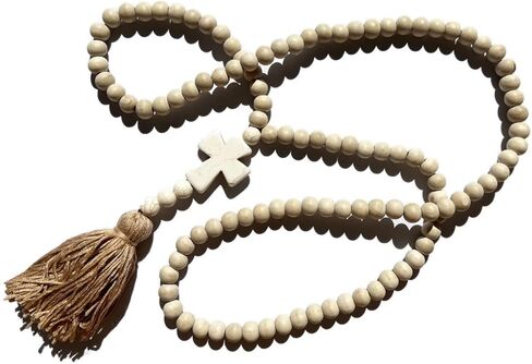 Vintage Natural Round Wooden Beads Long Sweater Chain Strand Necklace Handmade Retro Ethnic Peace Cross Star Wood Beaded Necklace Bohemia Tassel Pendant Neckalce for Women Jewelry-cross in Saudi Arabia