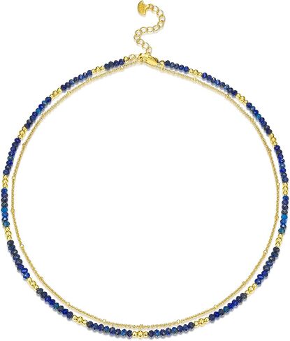 SNGIA Lapis Lazuli Beaded Necklace for Women, 18K Gold Plated Layered Chain Necklace, Blue Stone Choker Adjustable Dainty Minimalist Jewelry Gift in Kuwait