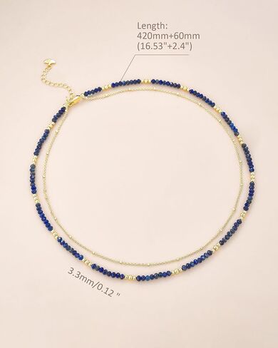 SNGIA Lapis Lazuli Beaded Necklace for Women, 18K Gold Plated Layered Chain Necklace, Blue Stone Choker Adjustable Dainty Minimalist Jewelry Gift in Kuwait