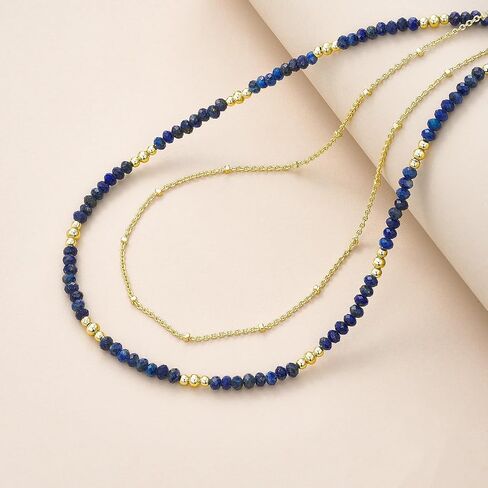 SNGIA Lapis Lazuli Beaded Necklace for Women, 18K Gold Plated Layered Chain Necklace, Blue Stone Choker Adjustable Dainty Minimalist Jewelry Gift in Kuwait