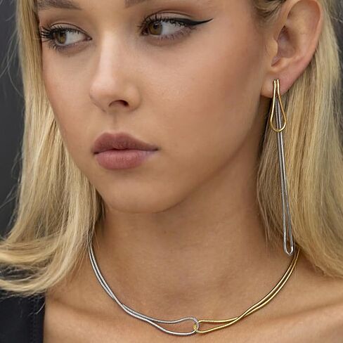 Two Tone Snake Chain Twisted Link Necklace For women, 18K PVD Gold Silver Waterproof Stainless Steel, Dual Color Mixed Double Layer Chain Necklace Fashion Jewelry Gifts For Mom Ladies in Saudi Arabia