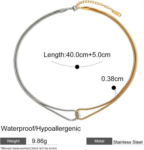 Two Tone Snake Chain Twisted Link Necklace For women, 18K PVD Gold Silver Waterproof Stainless Steel, Dual Color Mixed Double Layer Chain Necklace Fashion Jewelry Gifts For Mom Ladies in Saudi Arabia
