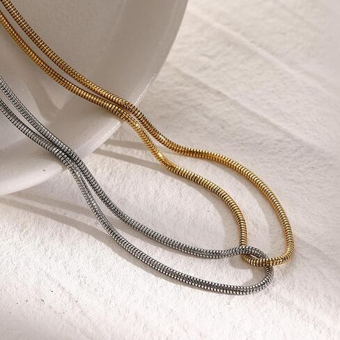 Two Tone Snake Chain Twisted Link Necklace For women, 18K PVD Gold Silver Waterproof Stainless Steel, Dual Color Mixed Double Layer Chain Necklace Fashion Jewelry Gifts For Mom Ladies in Saudi Arabia