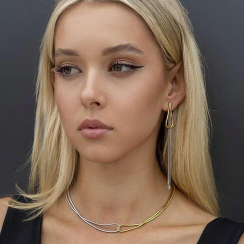 Two Tone Snake Chain Twisted Link Necklace For women, 18K PVD Gold Silver Waterproof Stainless Steel, Dual Color Mixed Double Layer Chain Necklace Fashion Jewelry Gifts For Mom Ladies in Saudi Arabia