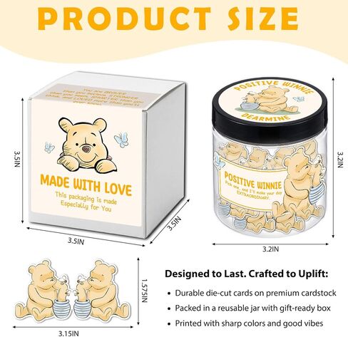Winnie Positive Affirmation Cards Jar, Winnie Positive Energy Cards Emotional Support Gift Jar for Teens & Men, Female, The Pooh Anxiety Relief Items, 60 Cards Daily Motivational Self Care Gift female in Saudi Arabia