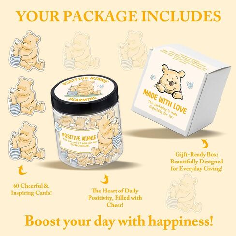 Winnie Positive Affirmation Cards Jar, Winnie Positive Energy Cards Emotional Support Gift Jar for Teens & Men, Female, The Pooh Anxiety Relief Items, 60 Cards Daily Motivational Self Care Gift female in Saudi Arabia