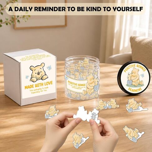 Winnie Positive Affirmation Cards Jar, Winnie Positive Energy Cards Emotional Support Gift Jar for Teens & Men, Female, The Pooh Anxiety Relief Items, 60 Cards Daily Motivational Self Care Gift female in Saudi Arabia