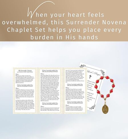 Trendzeen Surrender Novena Chaplet - Glass Surrender Novena Rosary Chaplet, Trifold Surrender Novena Pamphlet, Our Father Prayer Card - Don Dolindo Surrender Novena Set, Total 3 Items in Kuwait