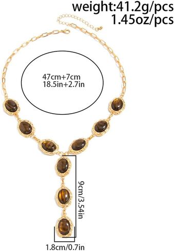 Long Chunky Gold Brown Crystal Pendant Y Necklace for Women Vintage, Fashion Beaded Oval Resin Chain Necklaces Y2k Vacation Party Costune Jewelry Gift in Saudi Arabia